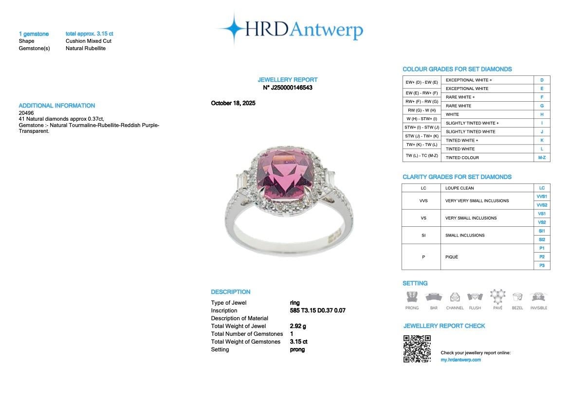 HRD 14K 3,15 ct  Anillo de Compromiso Antiguo con Diamantes Rubelita Roja Natural en venta 2