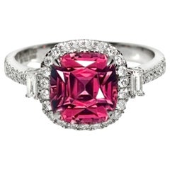 HRD 14K 3.15 ct  Natural Red Rubellite Diamonds Antique Engagement Ring