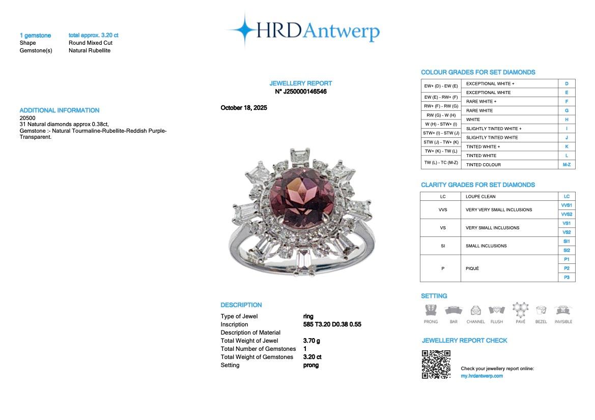 HRD 14K 3,20 ct  Anello di fidanzamento antico con diamanti rossi Nature Rubellite in vendita 2