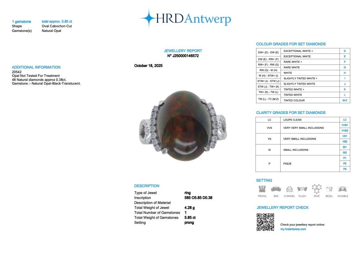 HRD 14K 5,85 ct  Natürliche Farben spielender schwarzer Opal-Diamanten-Cocktailring im Angebot 2