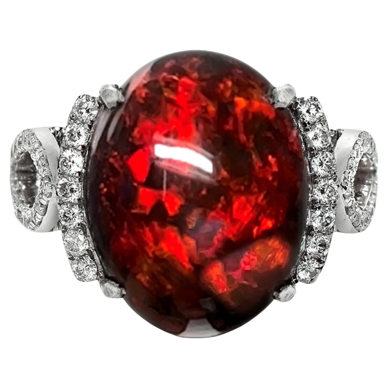 HRD 14K 5,85 ct  Anillo de Cóctel de Diamantes de Ópalo Negro de Color Natural Play