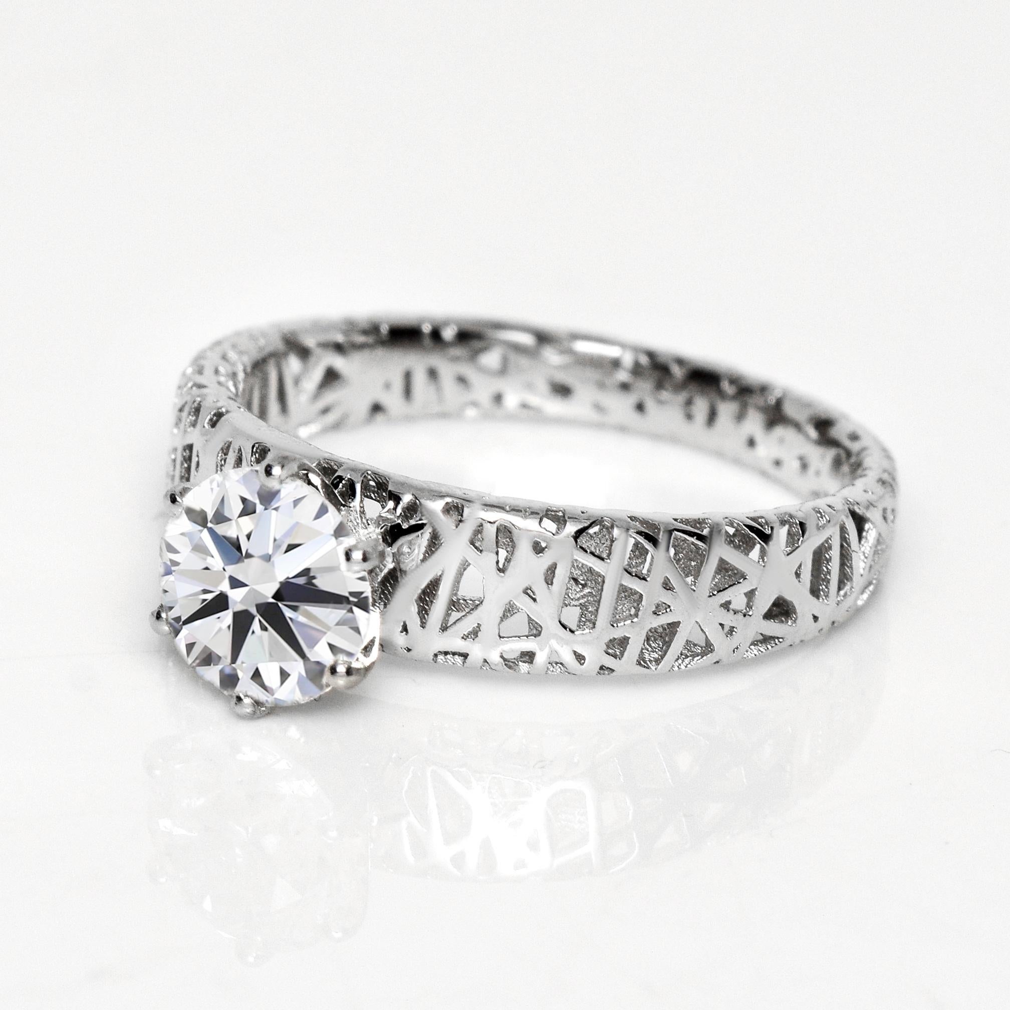Contemporain Bague de fiançailles Art déco ancienne HRD 18K 3EX 1,01 carat G SI2 diamant naturel en vente