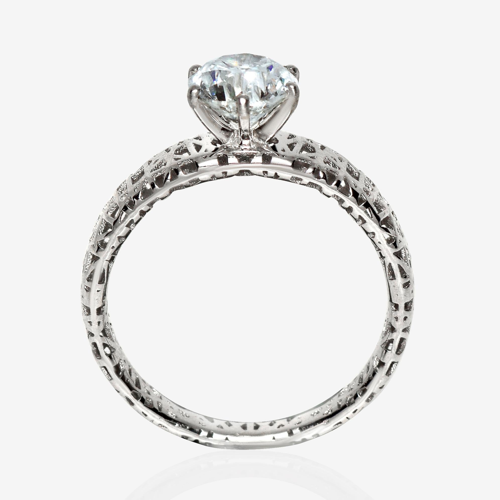 Taille ronde Bague de fiançailles Art déco ancienne HRD 18K 3EX 1,01 carat G SI2 diamant naturel en vente