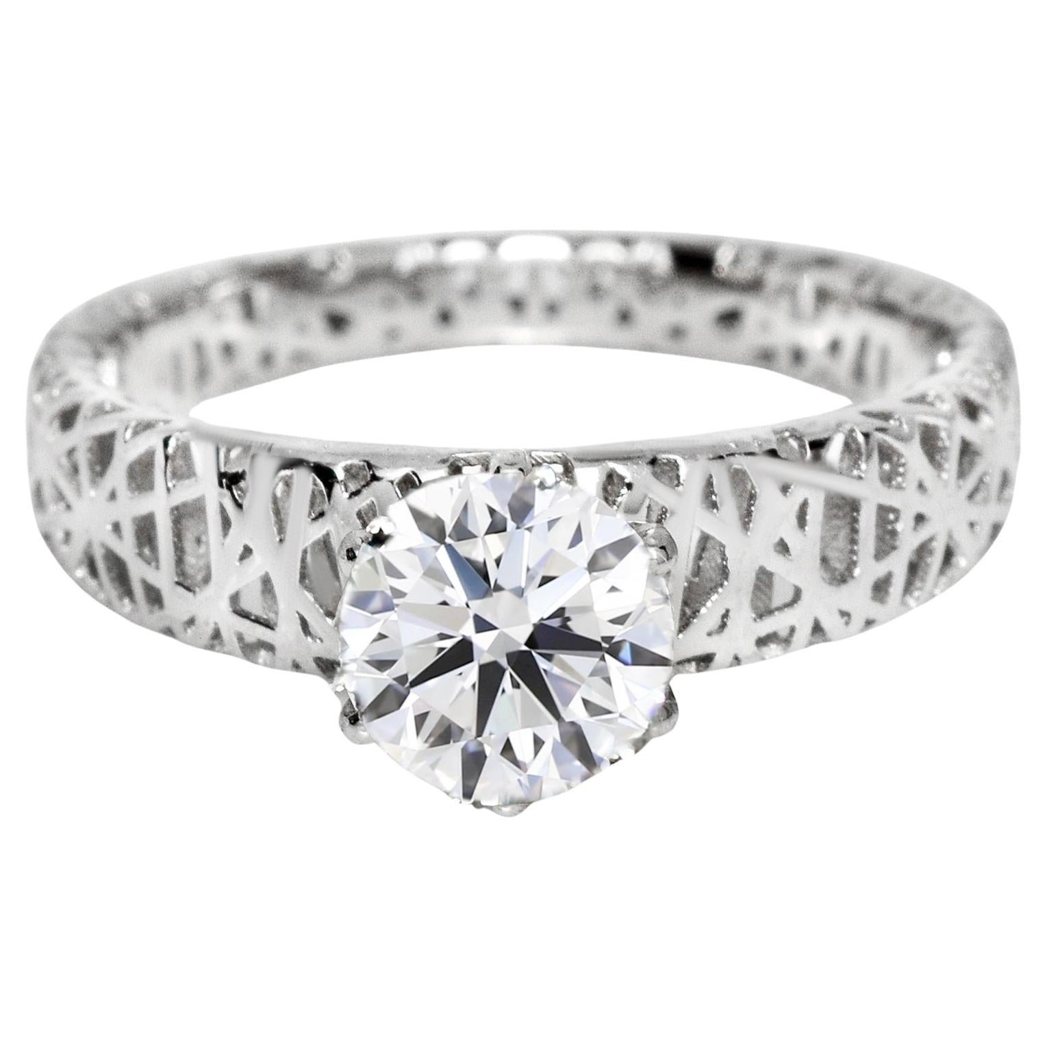 HRD 18K 3EX 1.01 Ct G SI2 Natural Diamond Antique Art Deco Engagement Ring