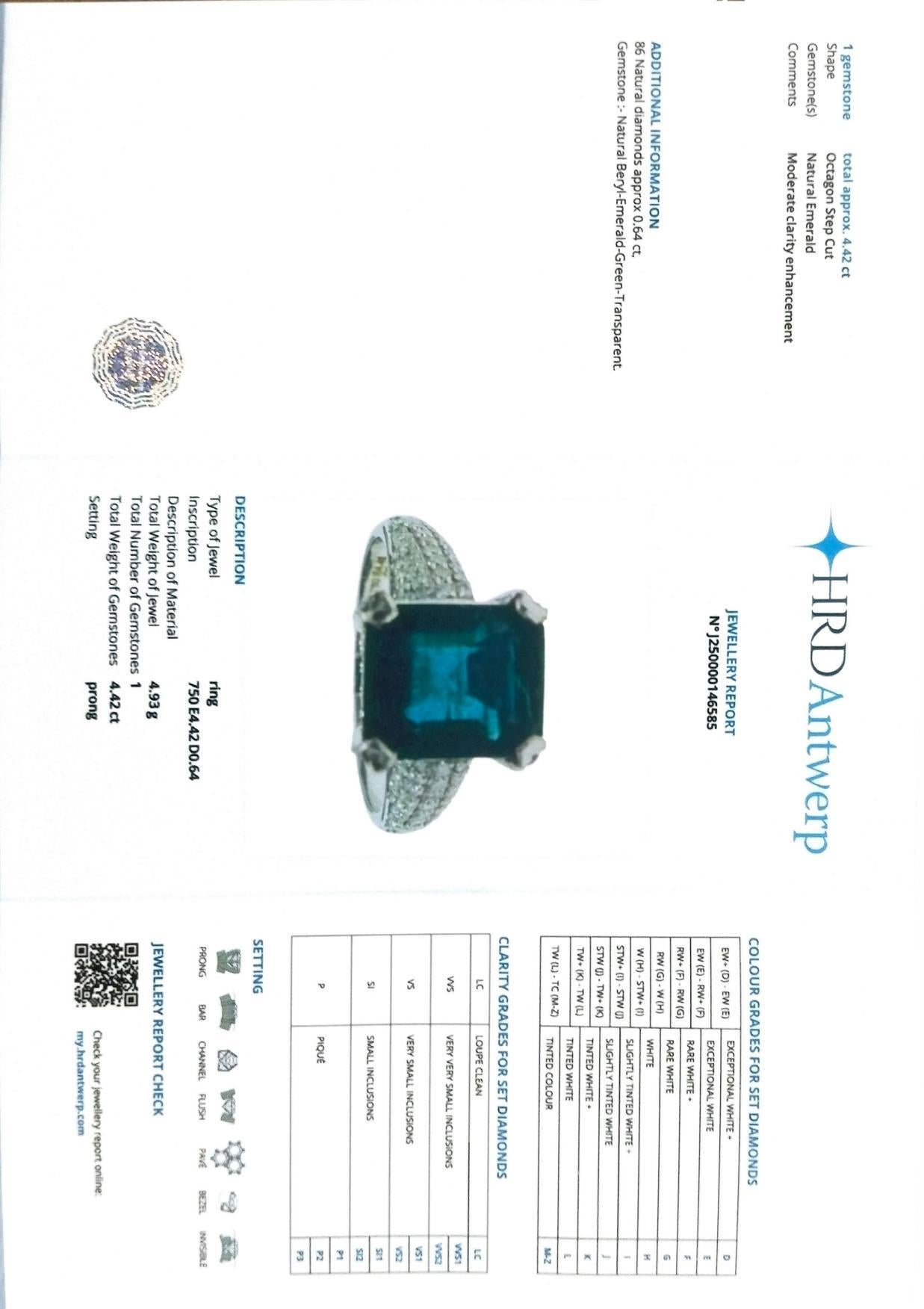 HRD 18K 4.42 Ct Zambia Smeraldo&Diamanti Anello di fidanzamento antico in vendita 2