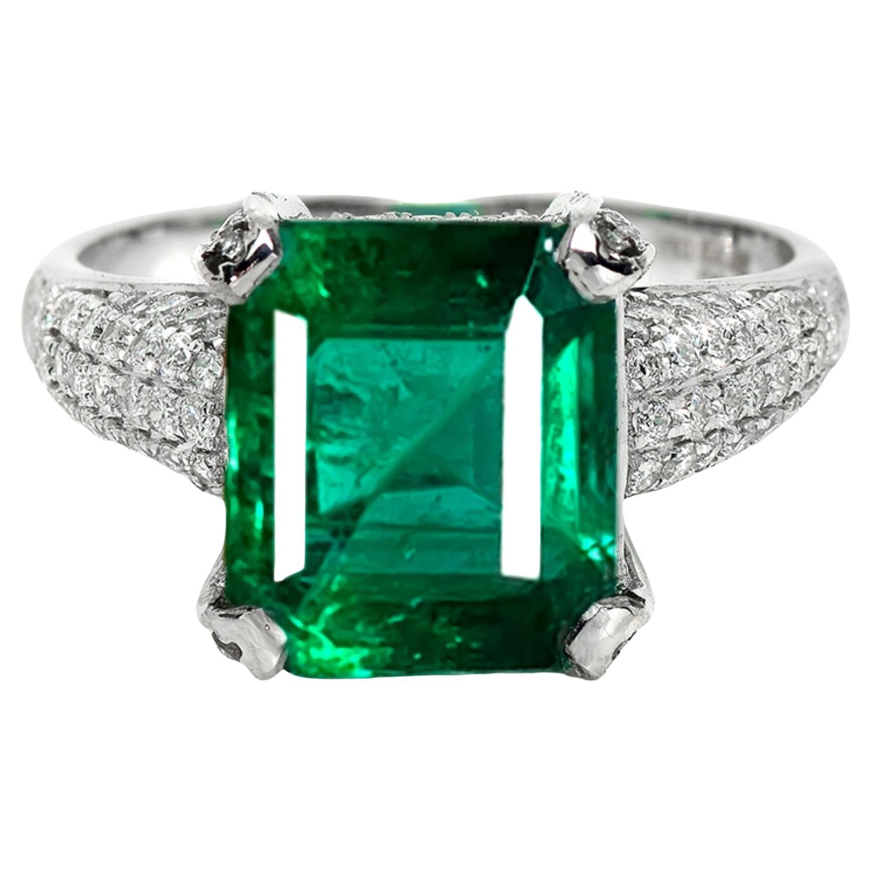 HRD 18K 4.42 Ct Zambia Esmeralda&Diamantes Anillo de Compromiso Antiguo