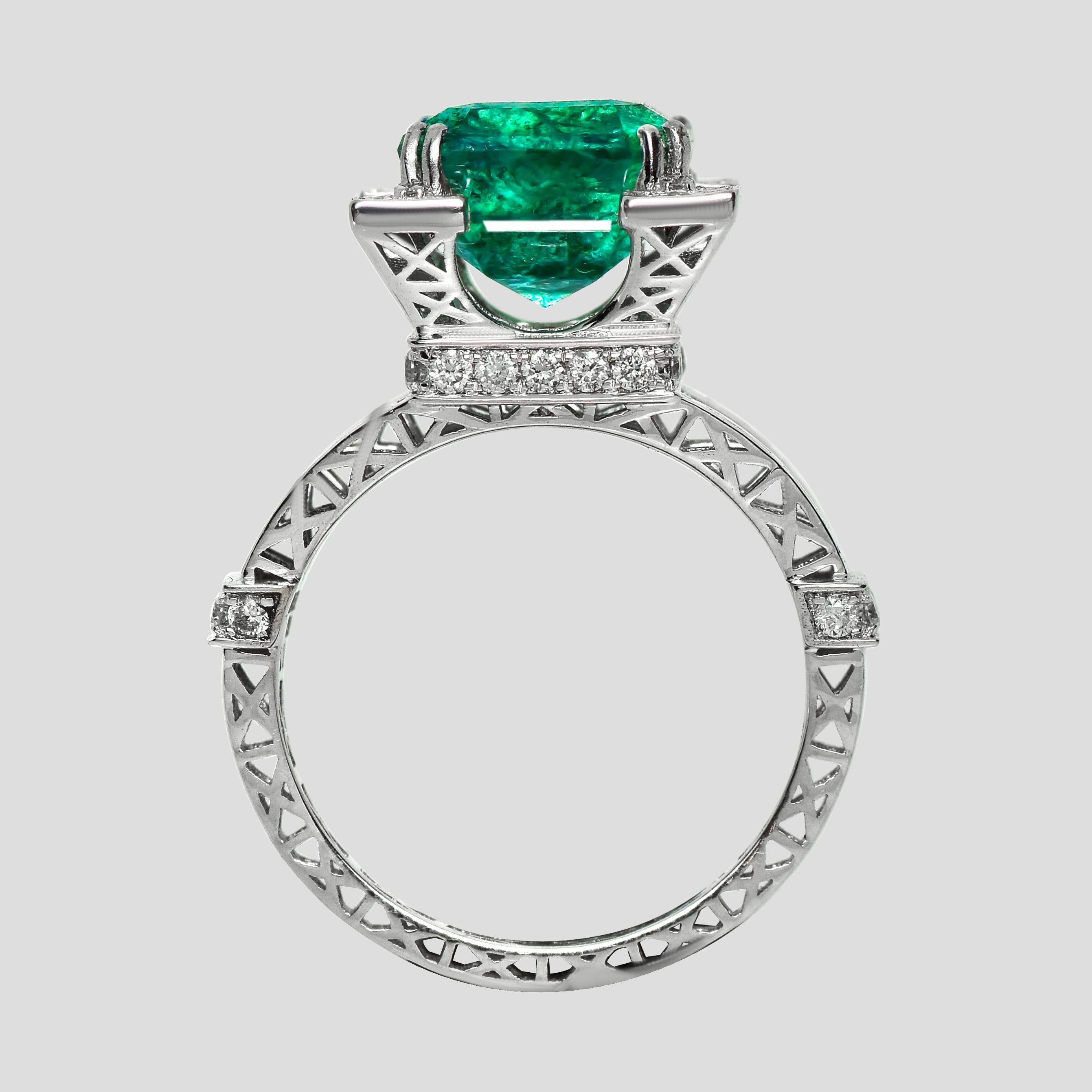 HRD 18K 5.03 Ct Zambia Esmeralda&Diamantes Anillo de Compromiso Antiguo Corte esmeralda en venta