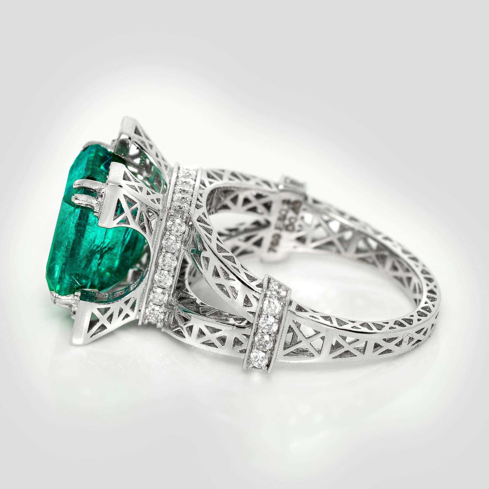 Femenino o masculino HRD 18K 5.03 Ct Zambia Esmeralda&Diamantes Anillo de Compromiso Antiguo en venta