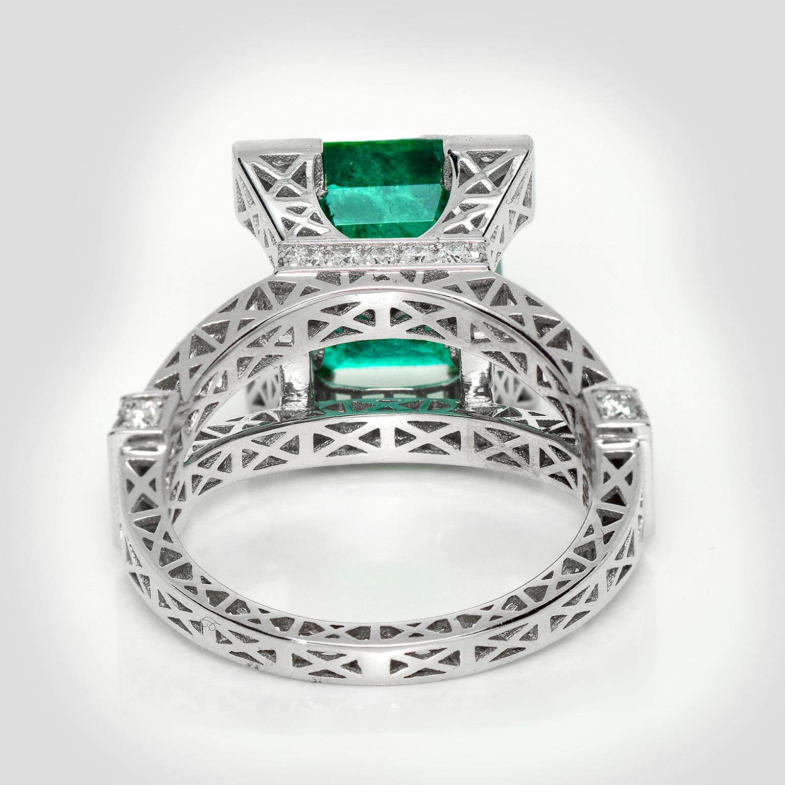 HRD 18K 5.03 Ct Zambia Esmeralda&Diamantes Anillo de Compromiso Antiguo en venta 1