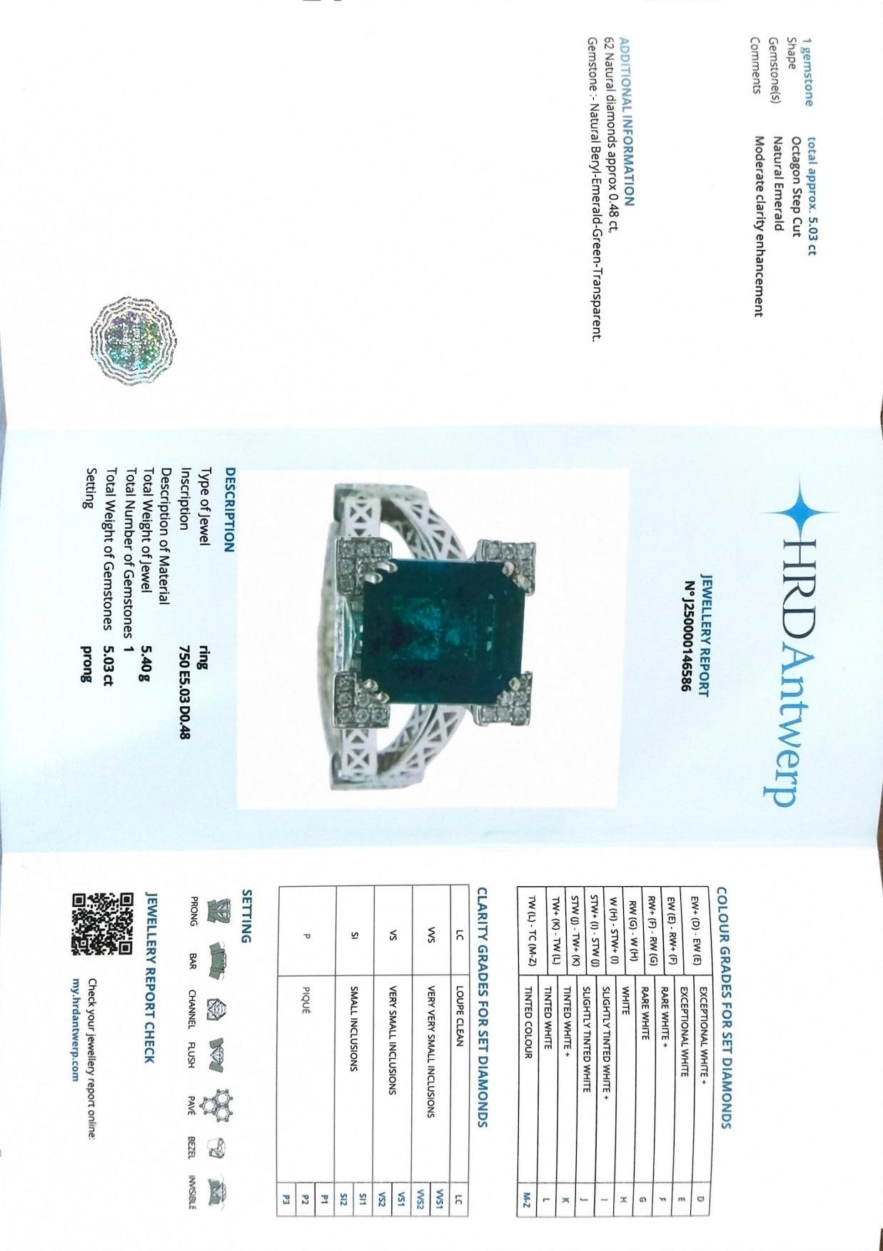 HRD 18K 5.03 Ct Zambia Esmeralda&Diamantes Anillo de Compromiso Antiguo en venta 3