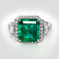 HRD 18K 6,54 Ct Zambia Emerald&Diamonds Anello di fidanzamento antico
