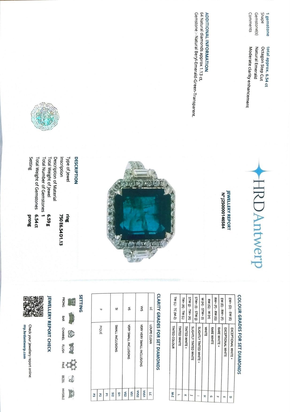 HRD 18K 6.54 Ct Zambia Esmeralda&Diamantes Anillo de Compromiso Antiguo en venta 2