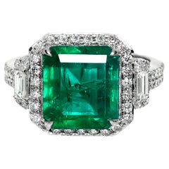HRD 18K 6.54 Ct Zambia Emerald&Diamonds Antique Engagement Ring