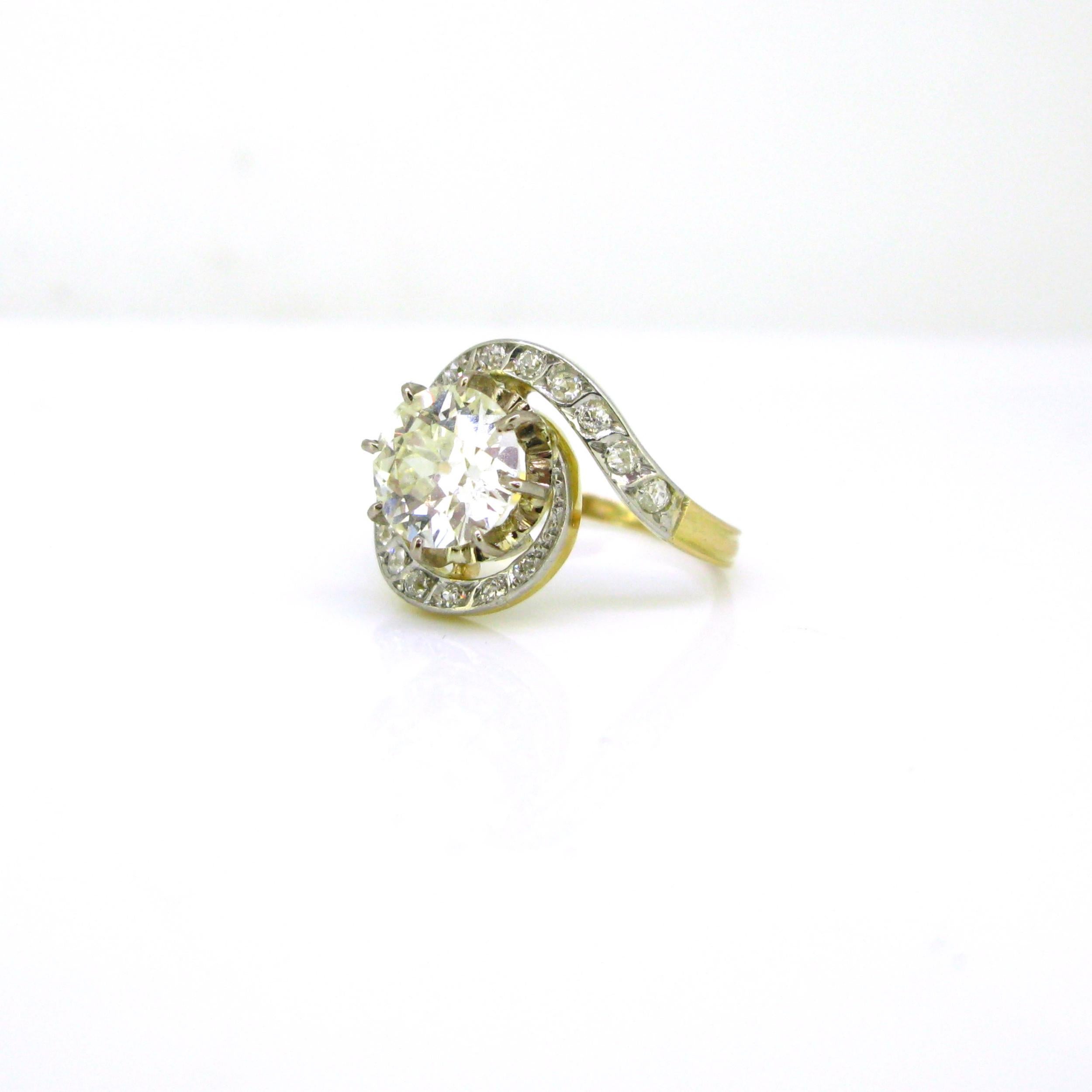 Belle Epoque Edwardian Ring HRD 2,20 Karat Diamant Tourbillon Wirbel Gold Platin (Rundschliff) im Angebot