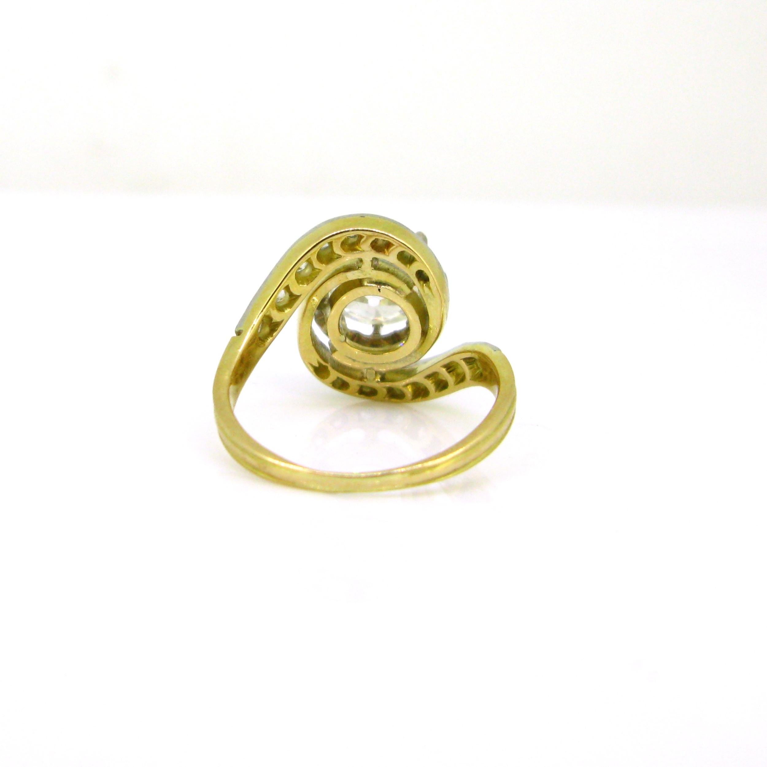 Round Cut HRD 2.20ct Diamond Tourbillon Swirl Gold Platinum Belle Epoque Edwardian Ring For Sale