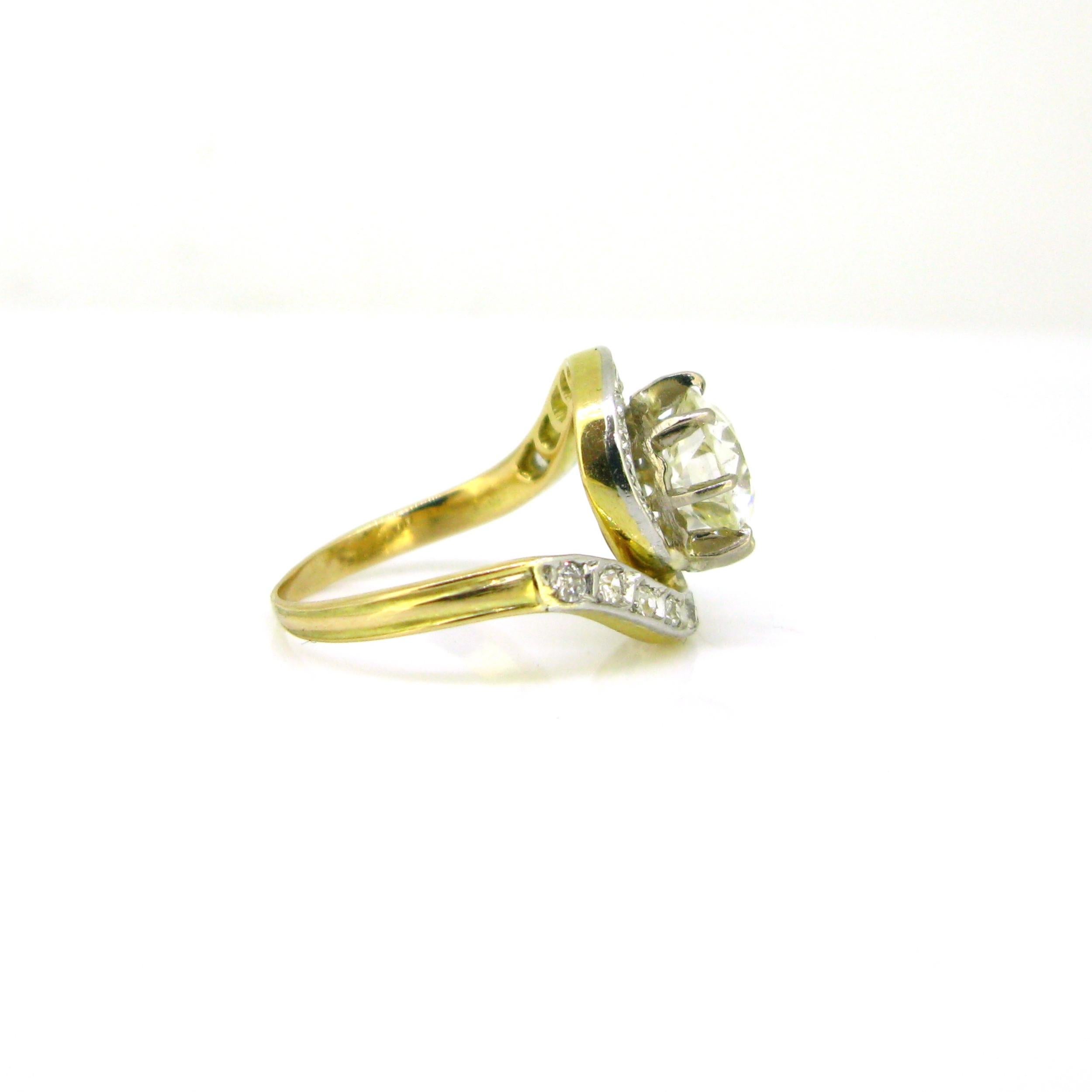 HRD 2.20ct Diamond Tourbillon Swirl Gold Platinum Belle Epoque Edwardian Ring In Good Condition For Sale In London, GB