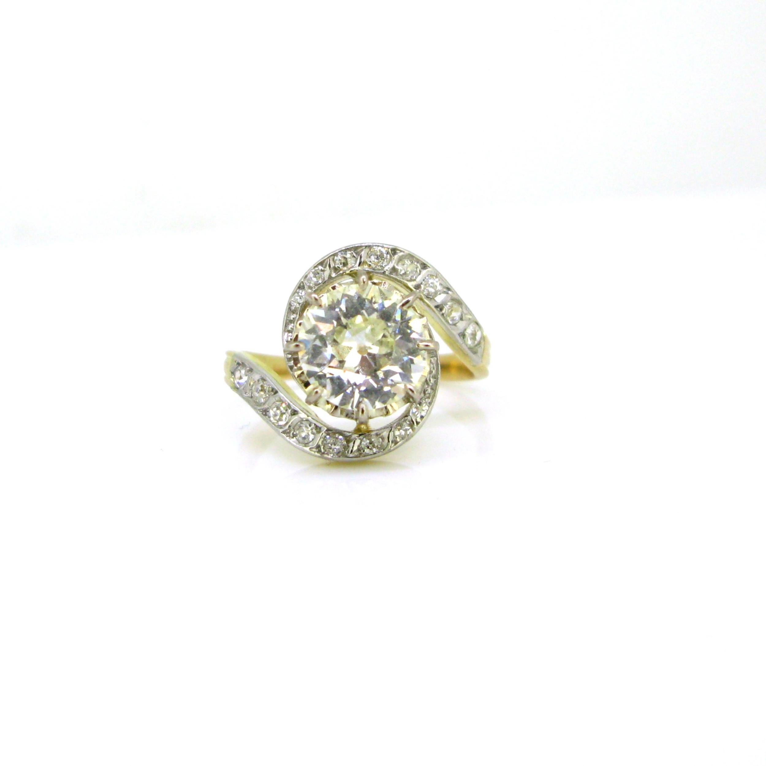 Women's or Men's HRD 2.20ct Diamond Tourbillon Swirl Gold Platinum Belle Epoque Edwardian Ring For Sale