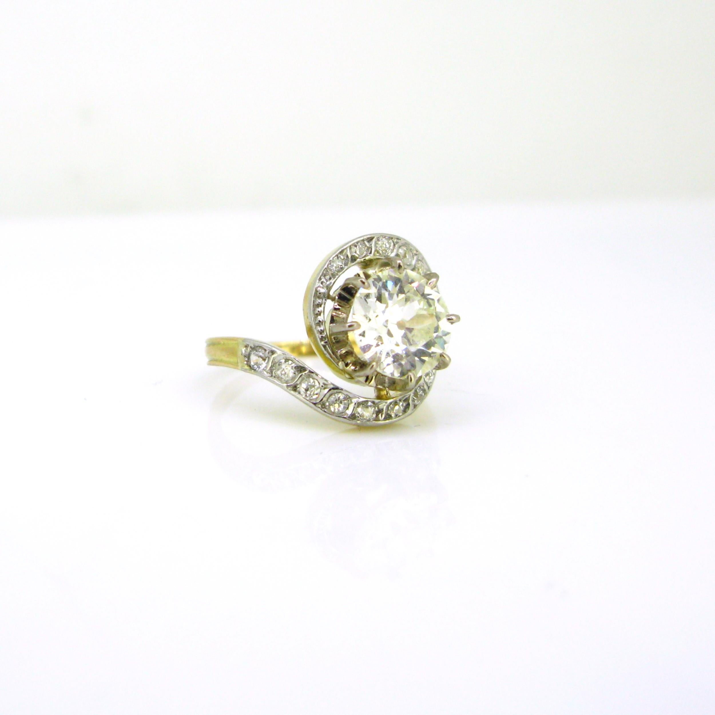 HRD 2.20ct Diamond Tourbillon Swirl Gold Platinum Belle Epoque Edwardian Ring For Sale 1