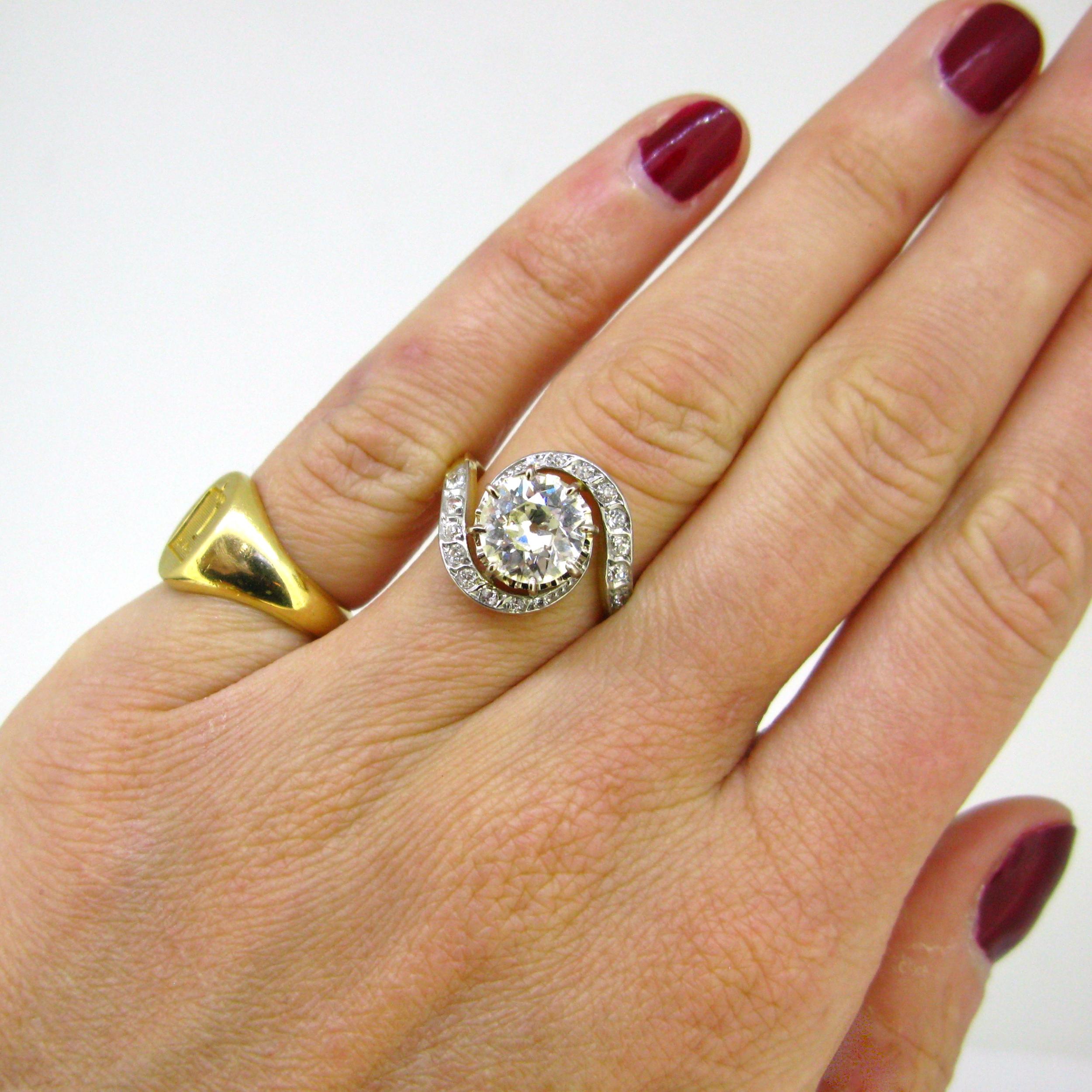 Belle Epoque Edwardian Ring HRD 2,20 Karat Diamant Tourbillon Wirbel Gold Platin 3