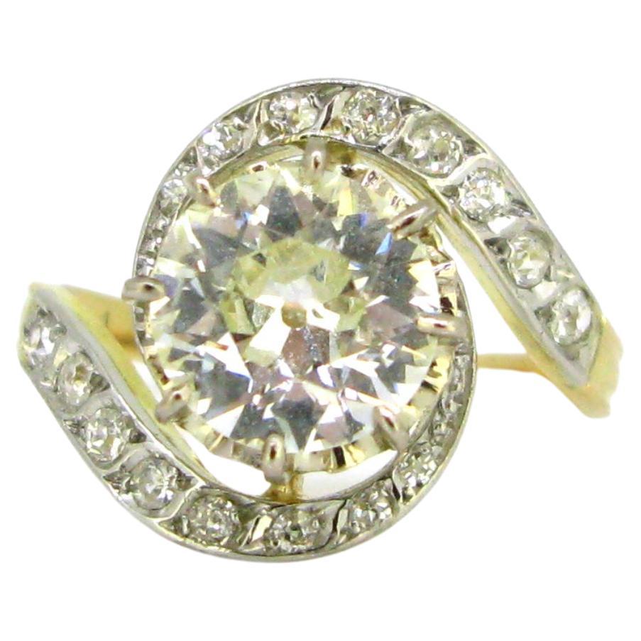 HRD 2.20ct Diamond Tourbillon Swirl Gold Platinum Belle Epoque Edwardian Ring For Sale
