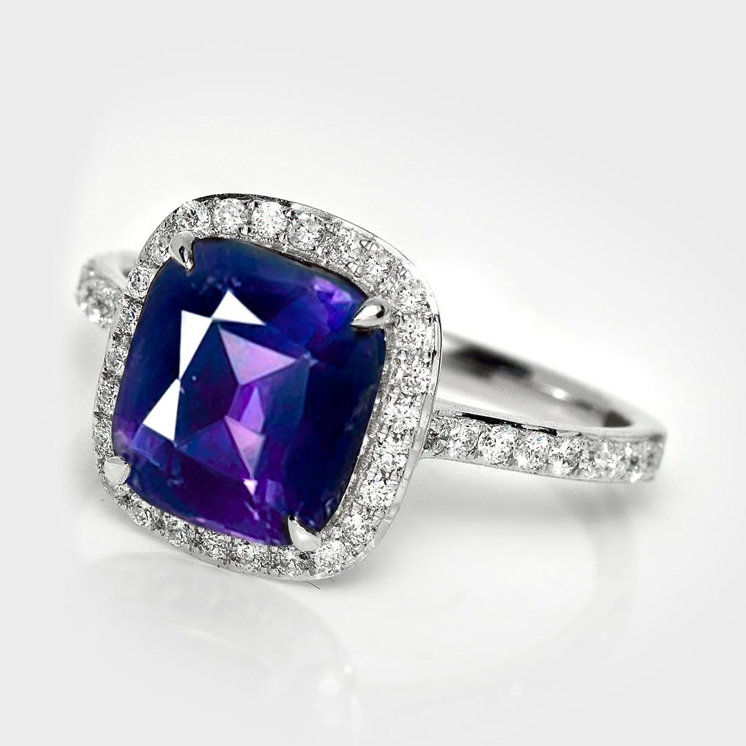 HRD 3.17 Ct 14K White Gold Unheated Purple Spinel&Diamonds Engagement Ring (Zeitgenössisch) im Angebot