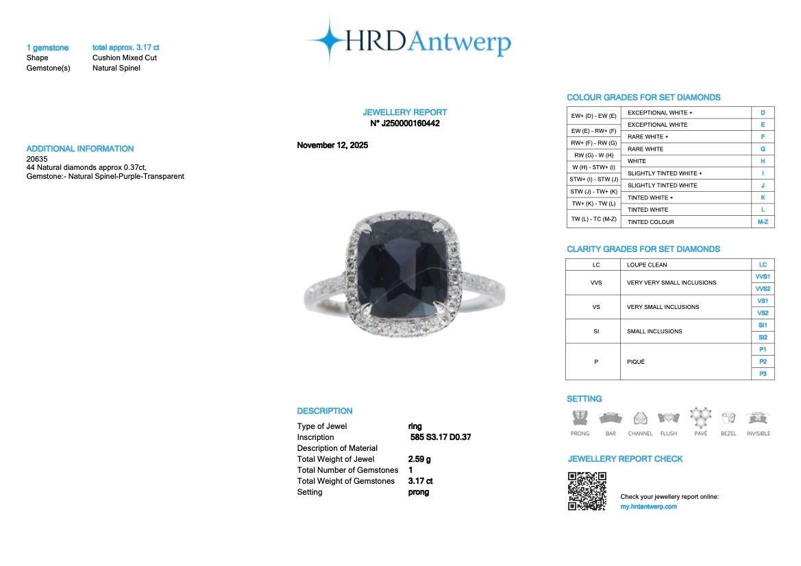 HRD 3.17 Ct 14K White Gold Unheated Purple Spinel&Diamonds Engagement Ring im Angebot 3