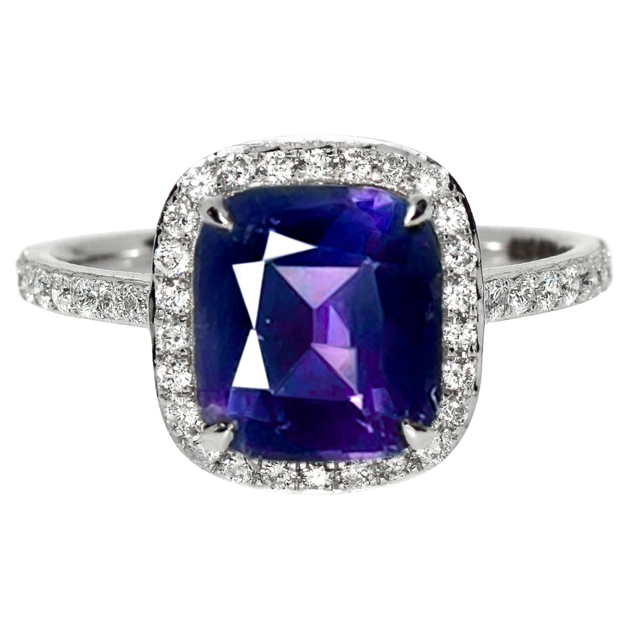 HRD 3.17 Ct 14K White Gold Unheated Purple Spinel&Diamonds Engagement Ring