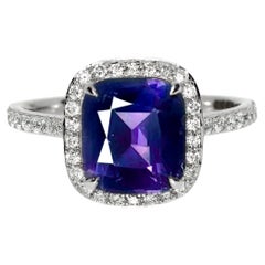 HRD 3.17 Ct 14K White Gold Unheated Purple Spinel&Diamonds Engagement Ring