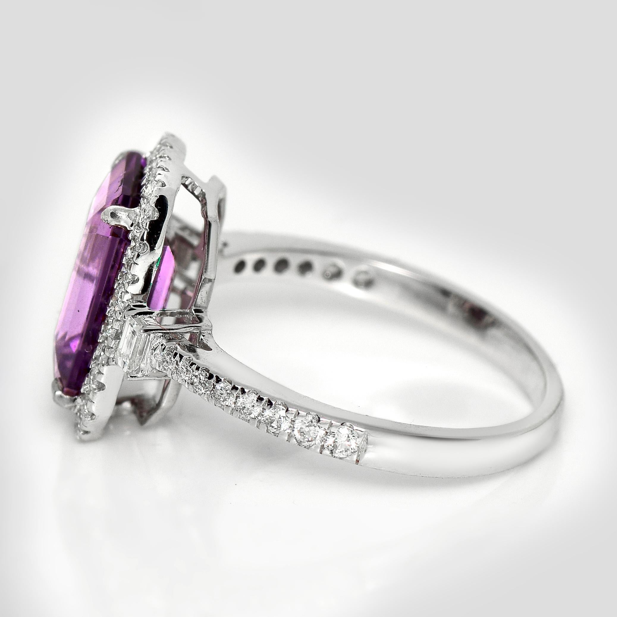 Bague de fiançailles HRD 4.05 Ct 14K White Gold Unheated Pink Spinel&Diamonds Pour femmes en vente