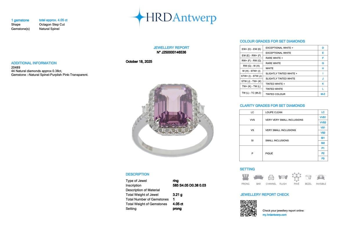 Bague de fiançailles HRD 4.05 Ct 14K White Gold Unheated Pink Spinel&Diamonds en vente 2