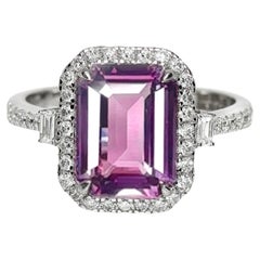 HRD 4.05 Ct 14K White Gold Unheated Pink Spinel&Diamonds Engagement Ring