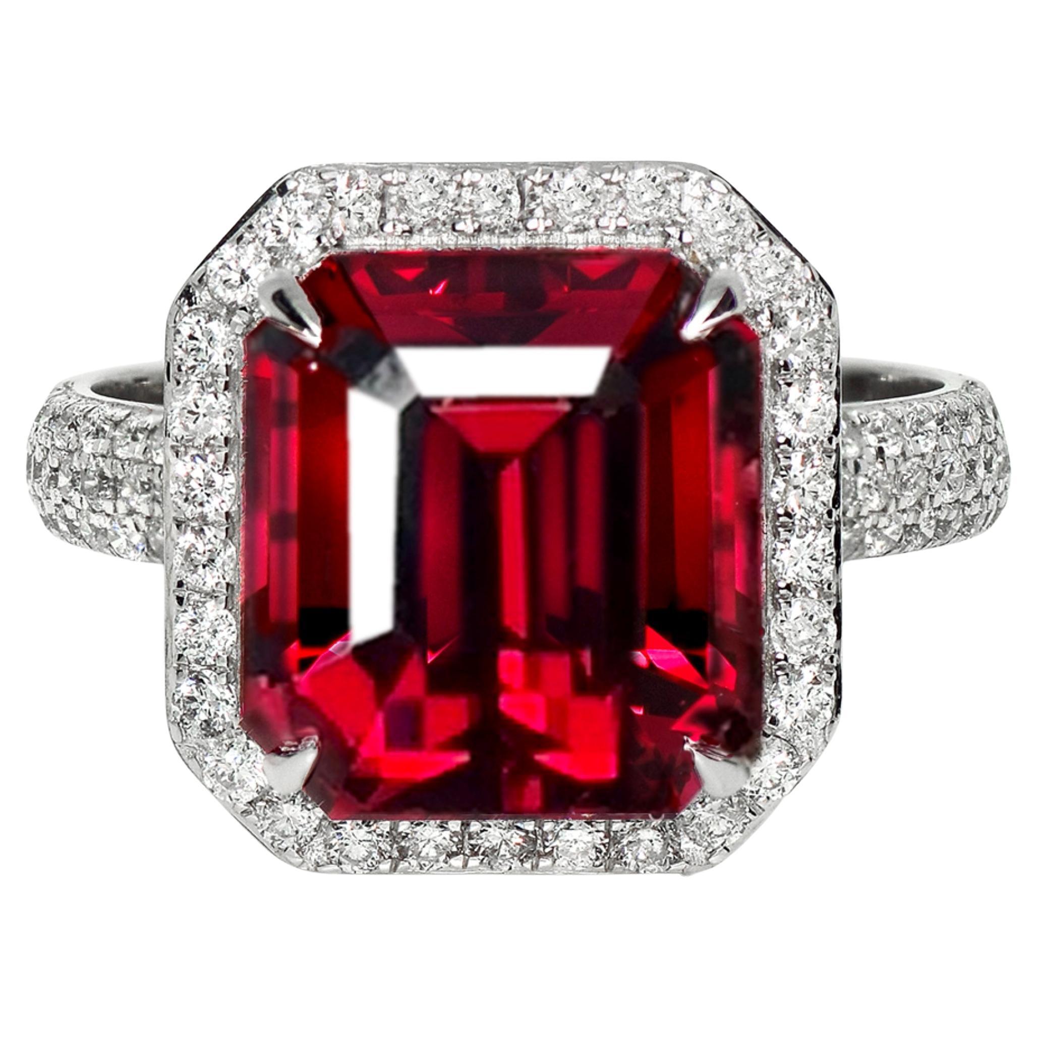 HRD 8.15 ct 14K White Gold Vivid Red Garnet Engagement Ring
