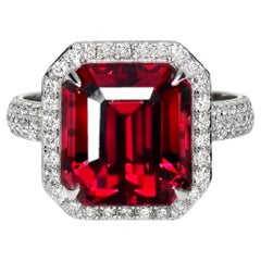 HRD 8.15 ct 14K White Gold Vivid Red Garnet Engagement Ring