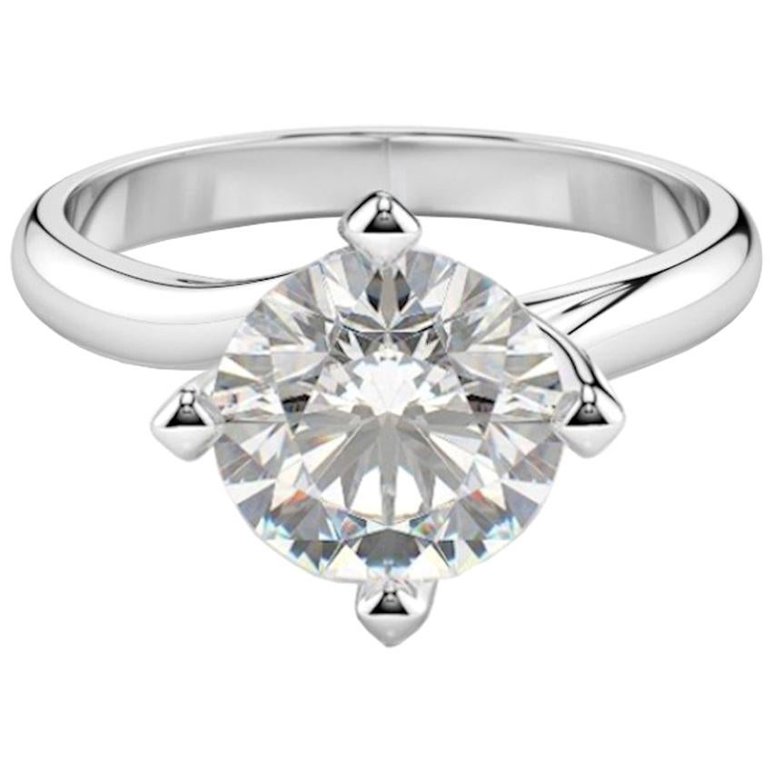 HRD Antwerp 2.30 Carat Round Brilliant Cut Diamond Ring 18 Kt White Gold For Sale