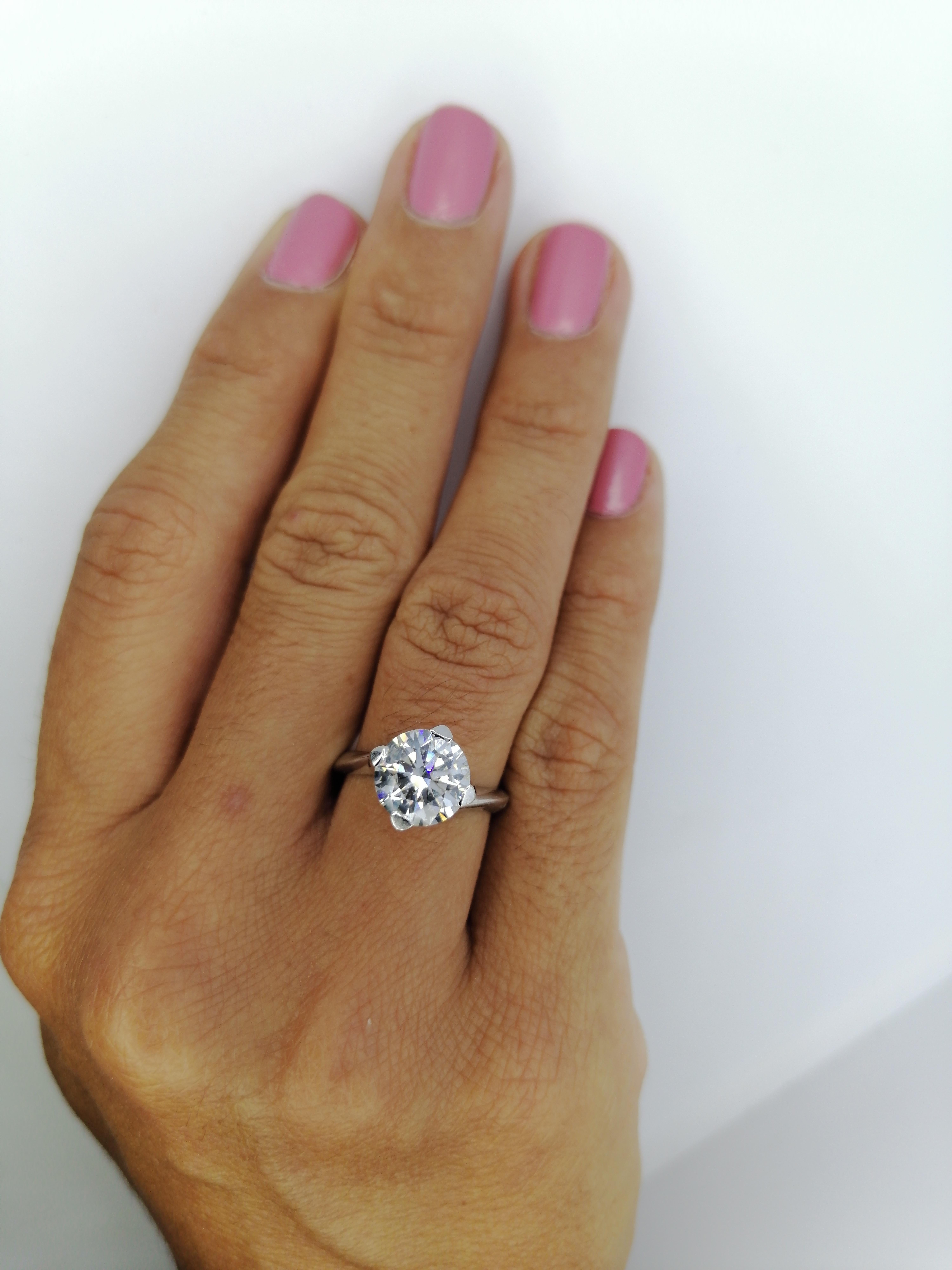 Round Cut HRD Antwerp 2.30 Carat Round Brilliant Cut Diamond Ring Hearts & Arrows