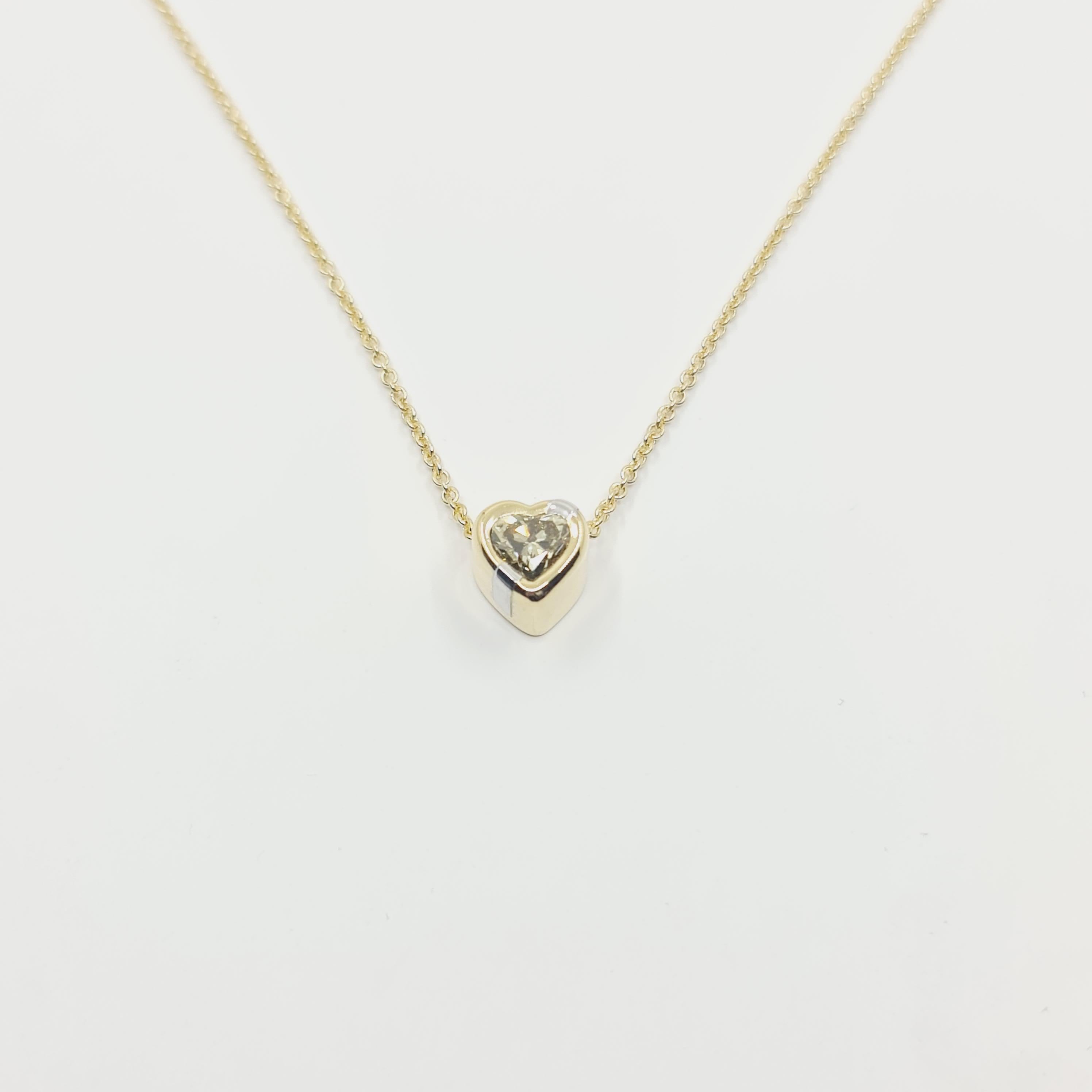 HRD Antwerp Certified 1.10 Carat Cognac Diamond Necklace Heart In New Condition In Darmstadt, DE