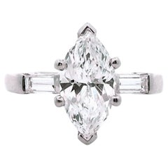 HRD Antwerp Certified 2.00 Carat Marquise Diamond and Platinum Three Stone Ring