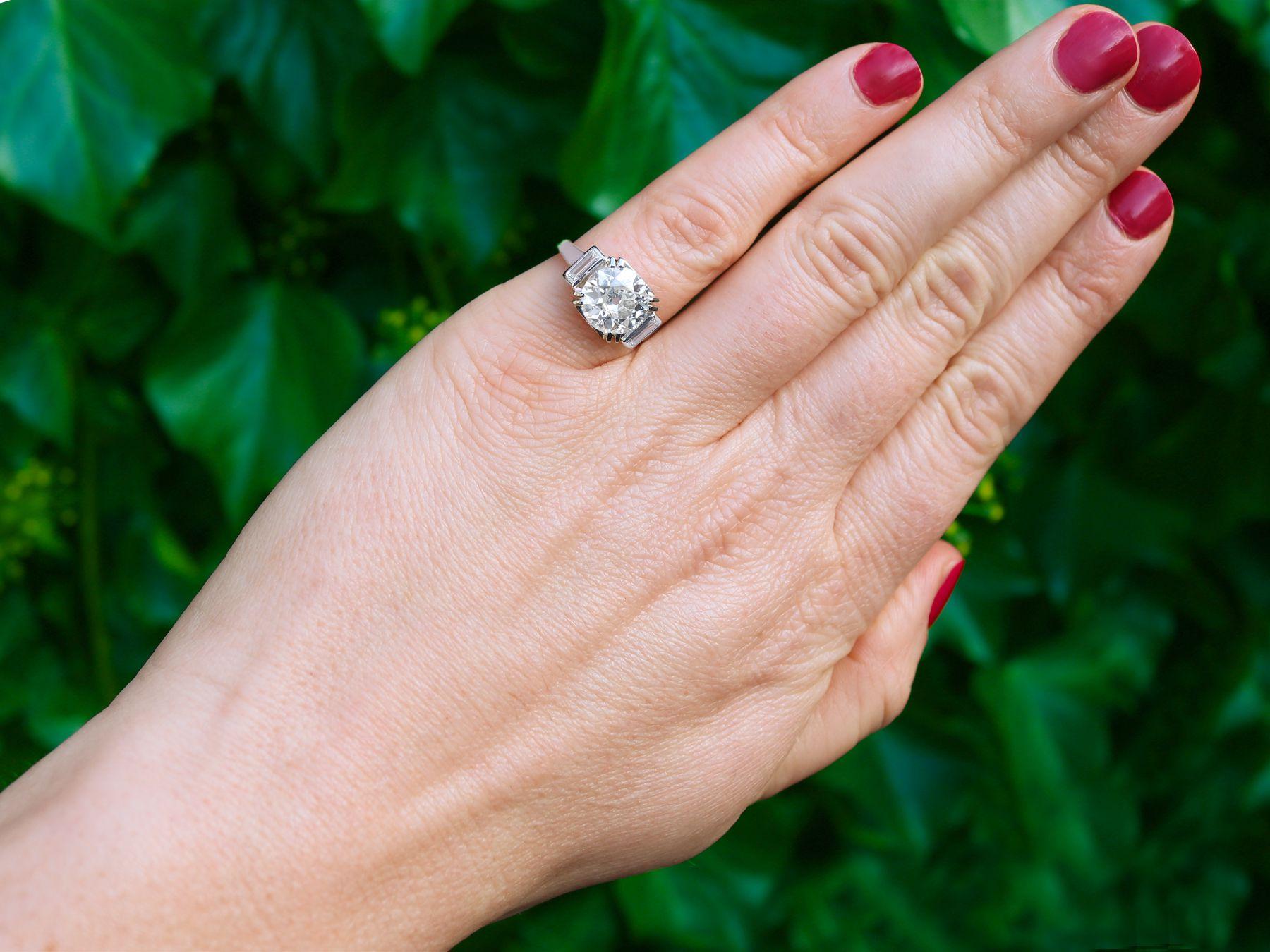 Old European Cut HRD Antwerp Graded 3.41 Carat Diamond and Platinum Cocktail Ring For Sale