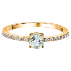 HRD Certifed Aquamarine Diamond Ring 10K Yellow Gold Delicate Solitaire Ring
