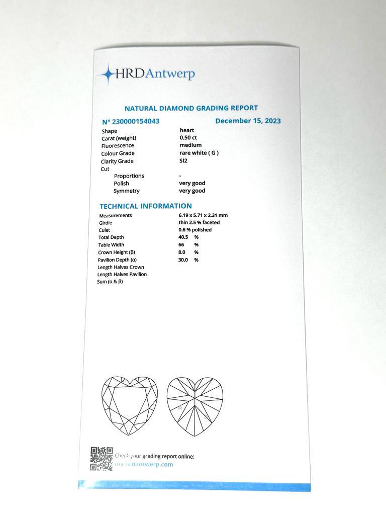 HRD-zertifizierter 0,50 Karat Herzschliff-Diamant zum Valentinstag im Zustand „Hervorragend“ im Angebot in Esch-Sur-Alzette, LU