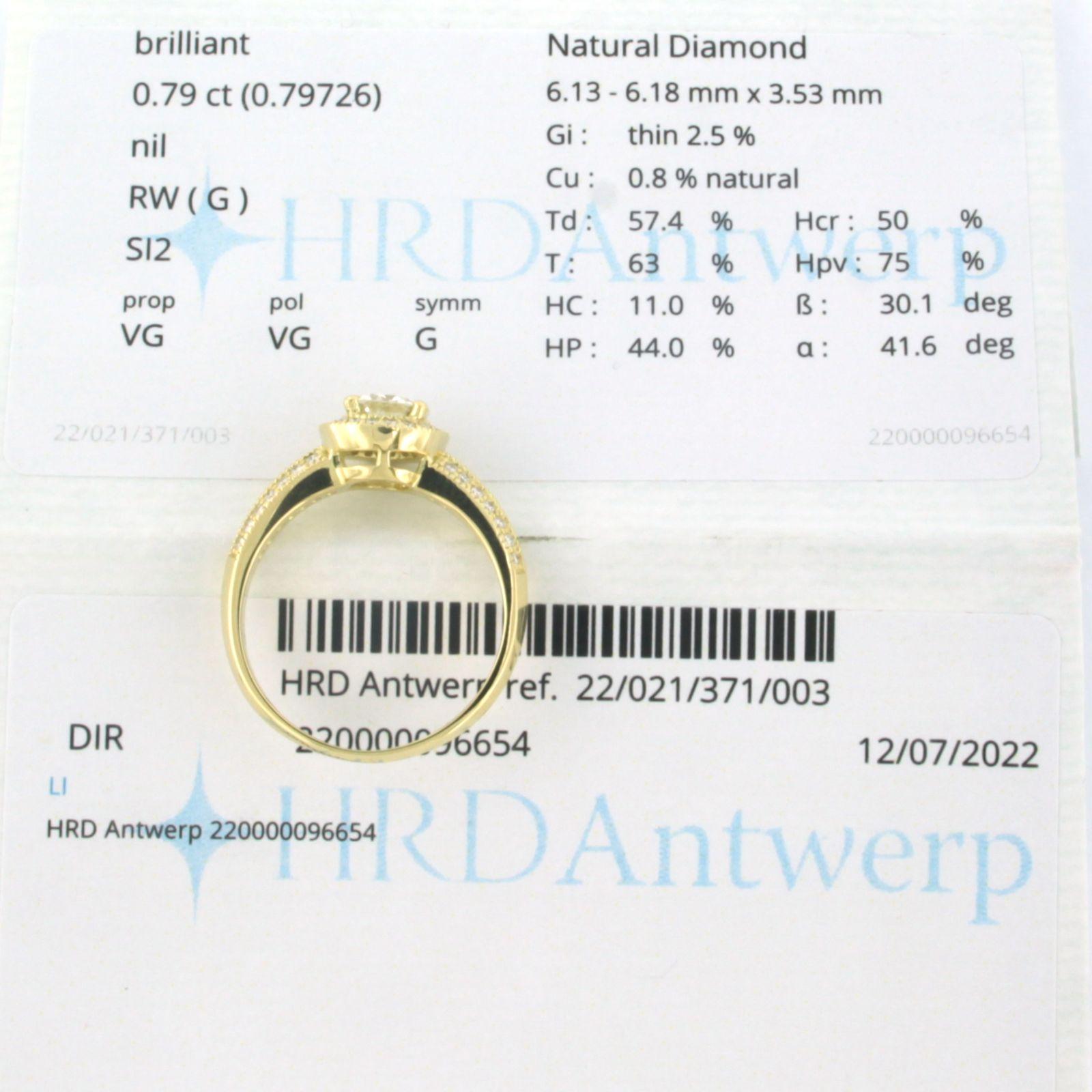 Certificato HRD  Anello con diamante taglio brillante da 0,79 carati in oro giallo 18 carati in vendita 3