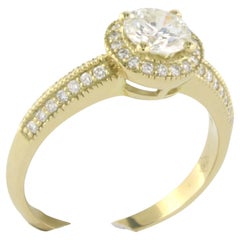 Certifié DRH  0.79 Carat brilliant cut diamond Ring 18kt yellow gold