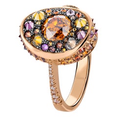 HRD Certified 0.82 Carat Fancy Intense Orange Diamond Pave Cocktail Ring