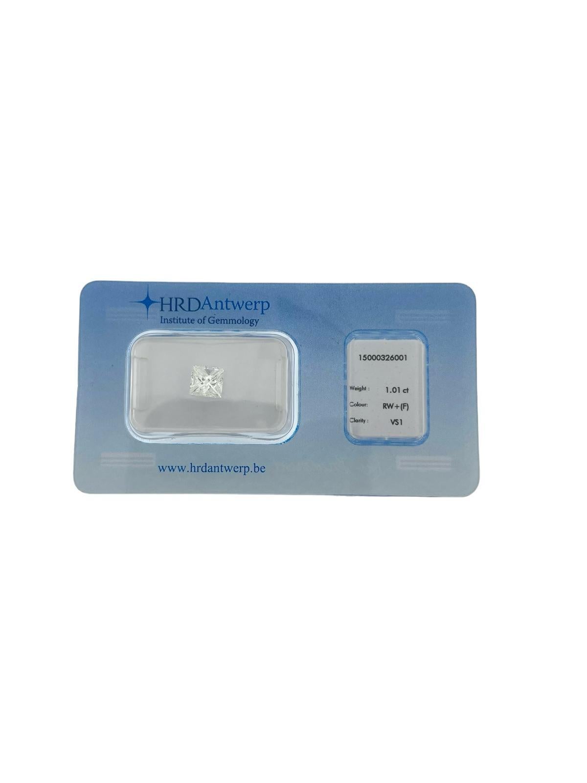 Diamante natural talla princesa certificado HRD de 1,01 ct en Excelente estado para la venta en Esch sur Alzette, Esch-sur-Alzette