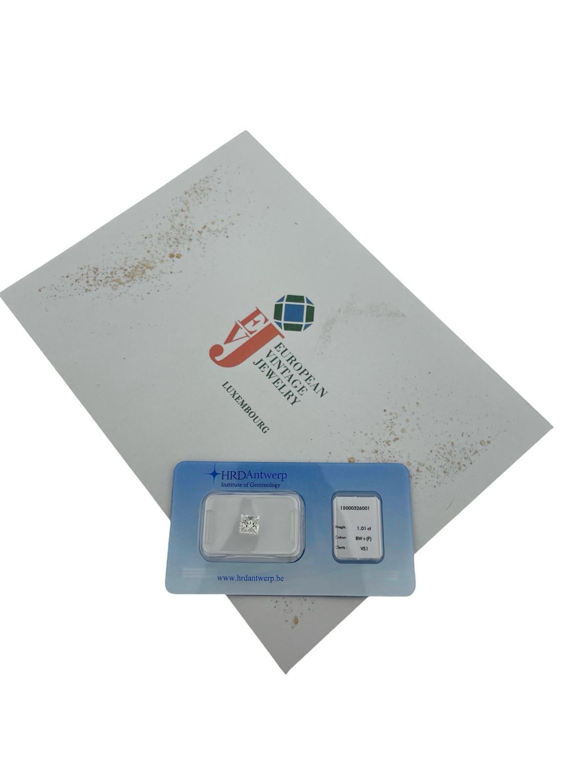 Femenino o masculino Diamante natural talla princesa certificado HRD de 1,01 ct en venta