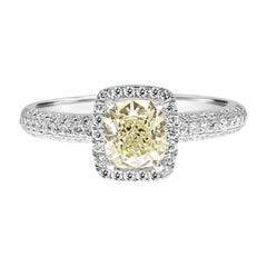 HRD Certified 1.02 Carat Cushion Cut Diamond Pave Halo Engagement Ring