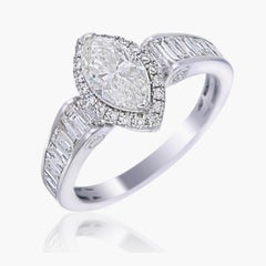 Diamante talla marquesa de oro blanco de 18 quilates con certificado HRD de 1,09 quilates y claridad IF