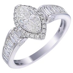 Diamante taglio marquise certificato HRD da 1,09 carati IF Clarity in oro bianco da 18 carati