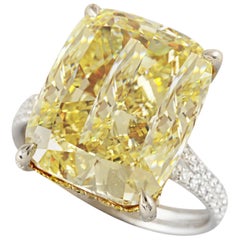 HRD Certified 11.07 Carat Fancy Yellow Cushion Diamond Ring
