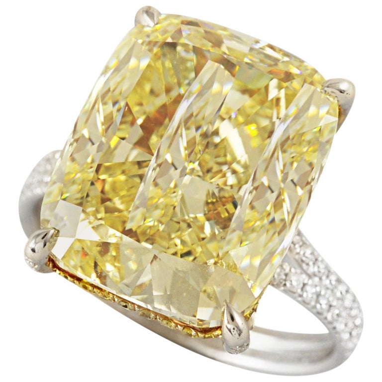 HRD Certified 11.07 Carat Fancy Yellow Cushion Diamond Ring For Sale at ...
